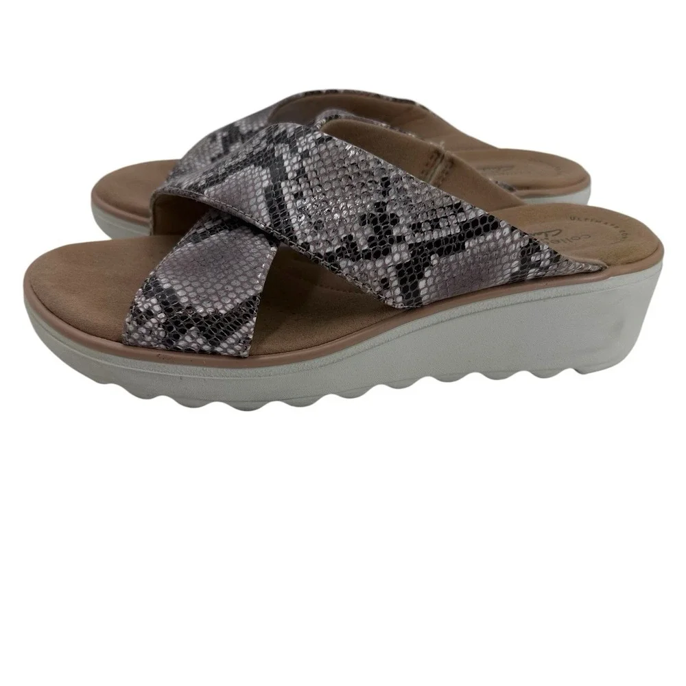 Clarks Jillian Gem Sandal in Natural Snake Women's Size‎ 7 W Slide Slip on Flats